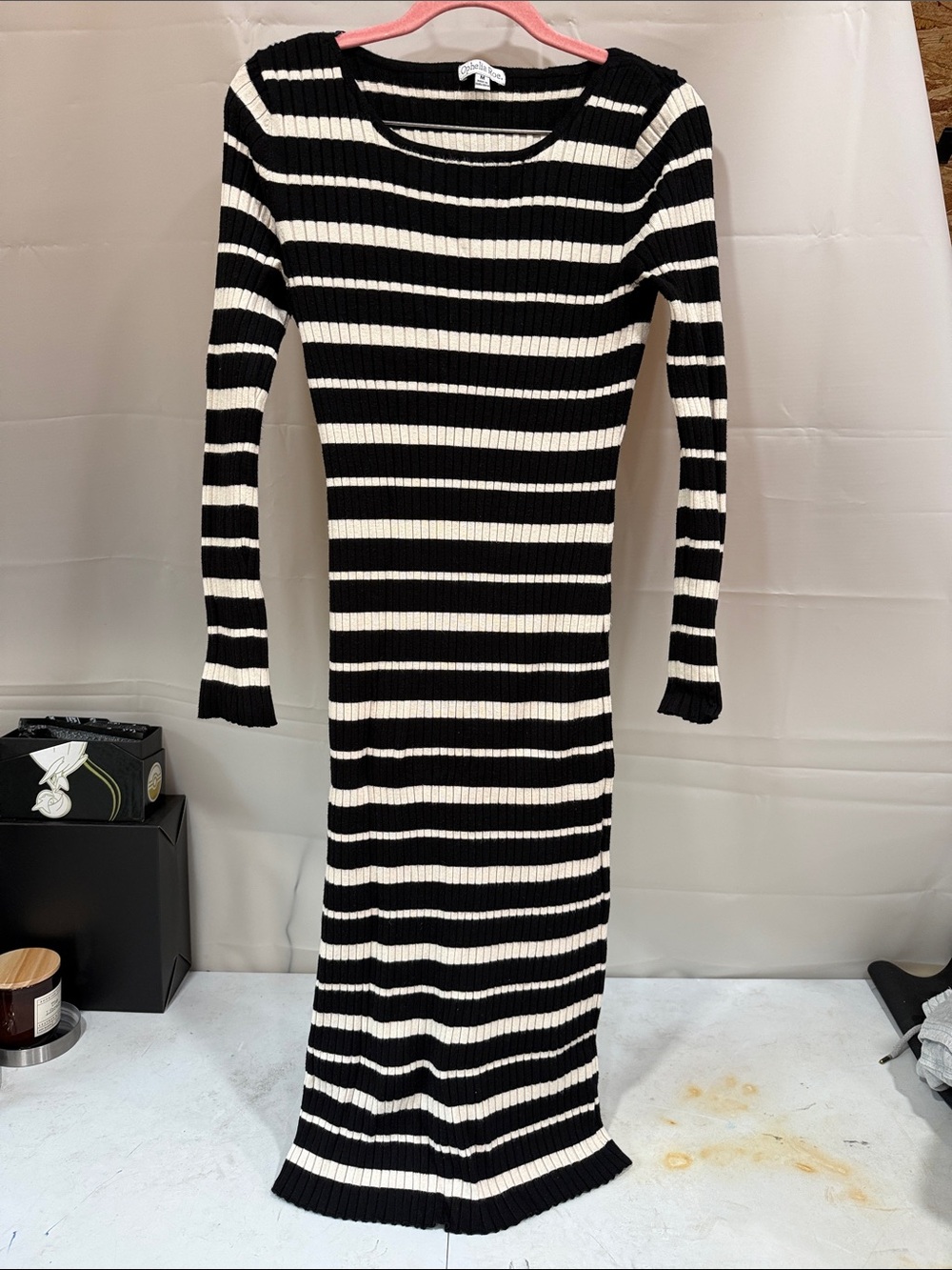 Black and White Striped Long Sleeve Dress